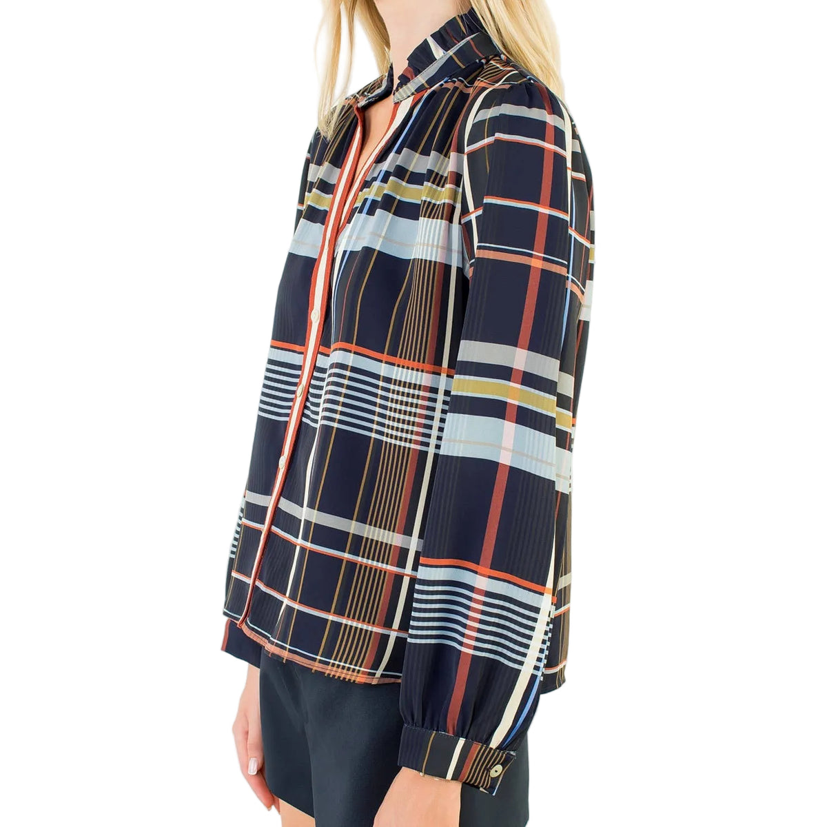 PLAID LONG SLEEVE BUTTON DOWN TOP
