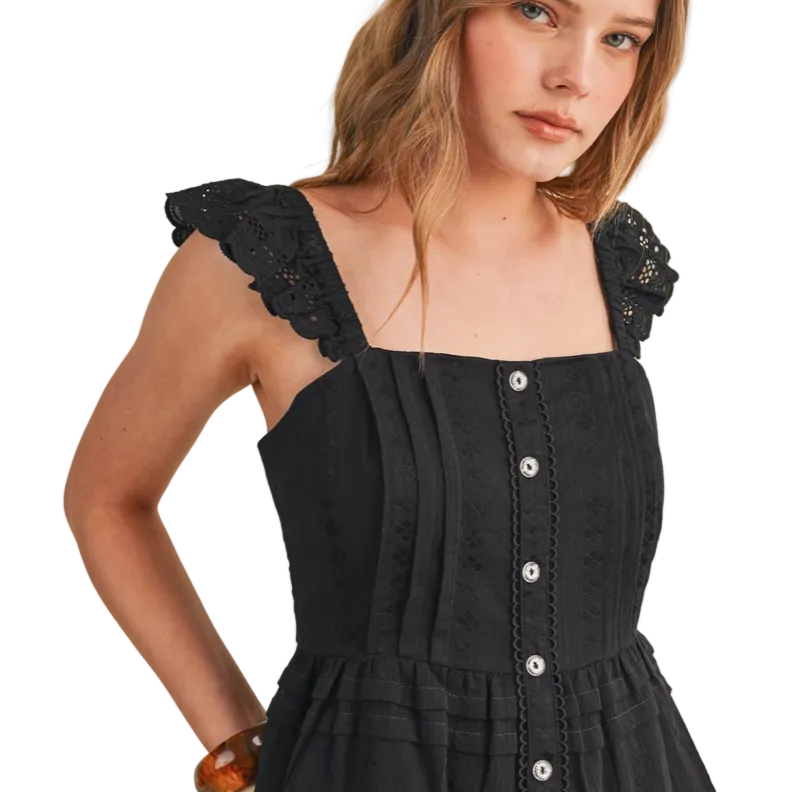 EYELET FLUTTER SLEEVE TOP