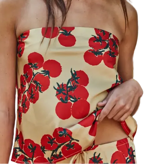 WOVEN SATIN POLYESTER SPANDEX TOMATO PRINT TUBE