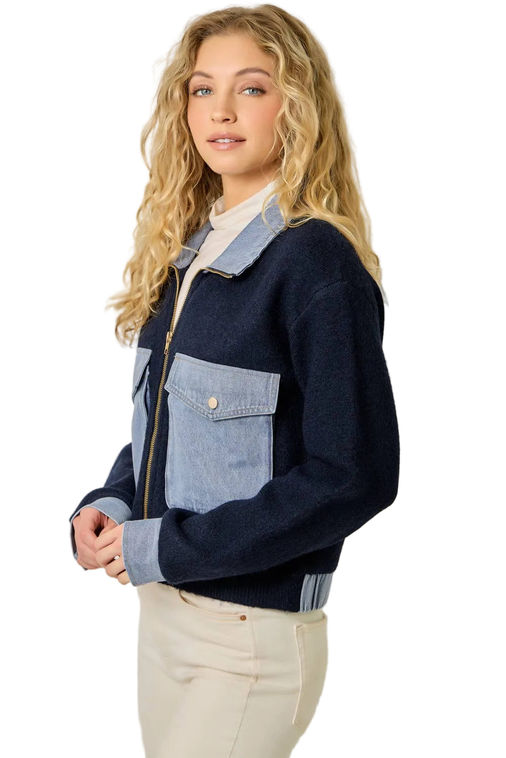DENIM CONTRAST SWEATER JACKET