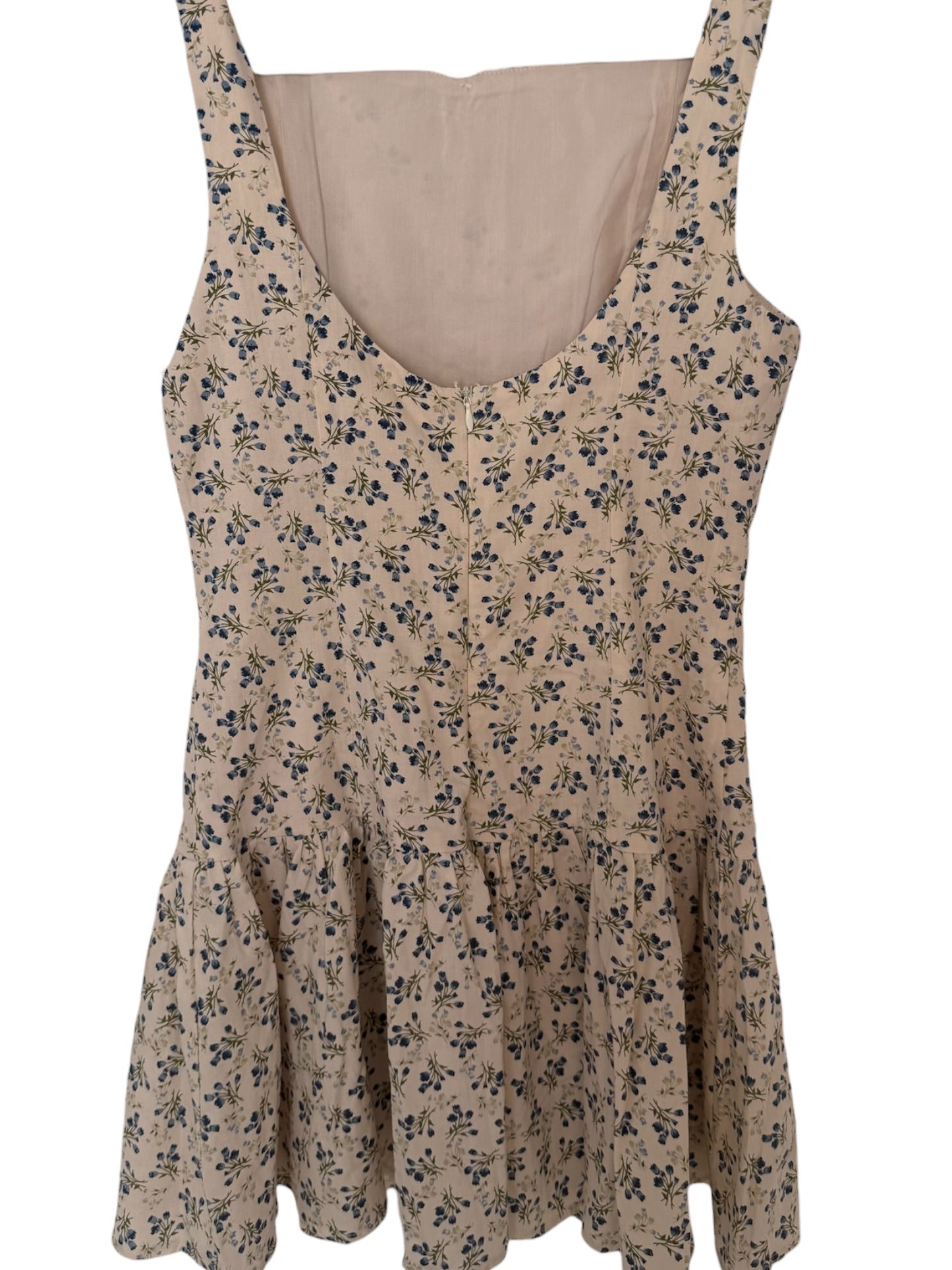 SLEEVELESS BLUE FLORAL PRINT DRESS