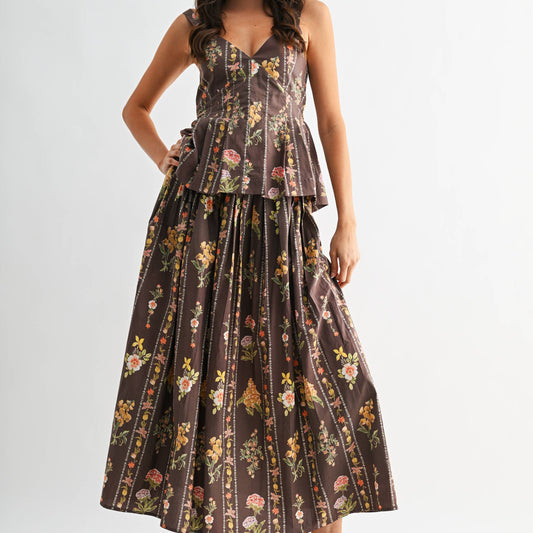 FLORAL PRINT TOP AND SKIRT SET