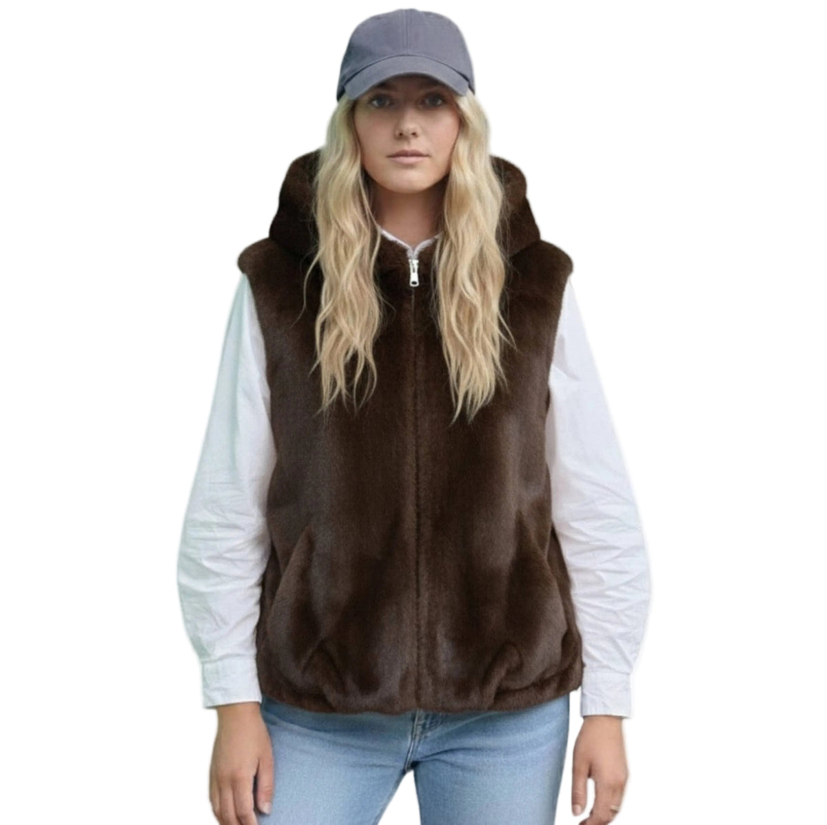 FAUX FUR HOODED VEST
