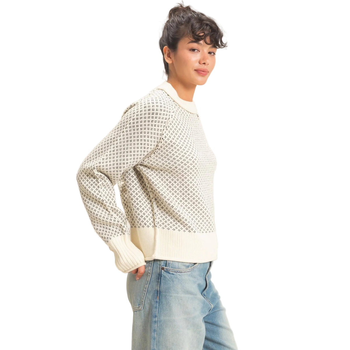 PATTERNED MOCK NECK SWEATER