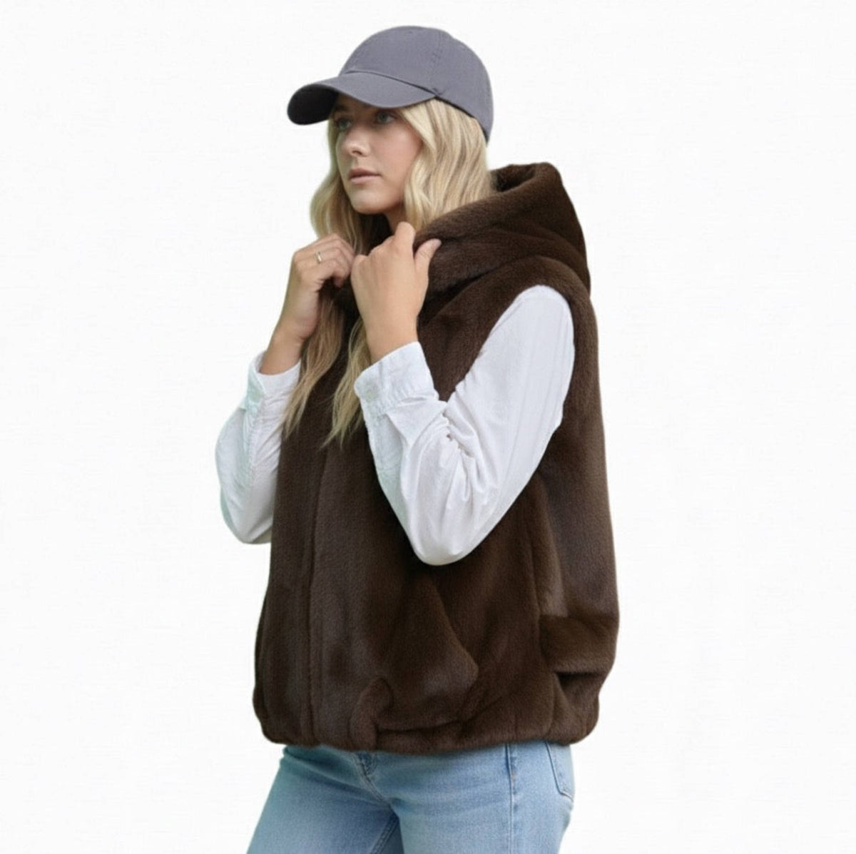FAUX FUR HOODED VEST