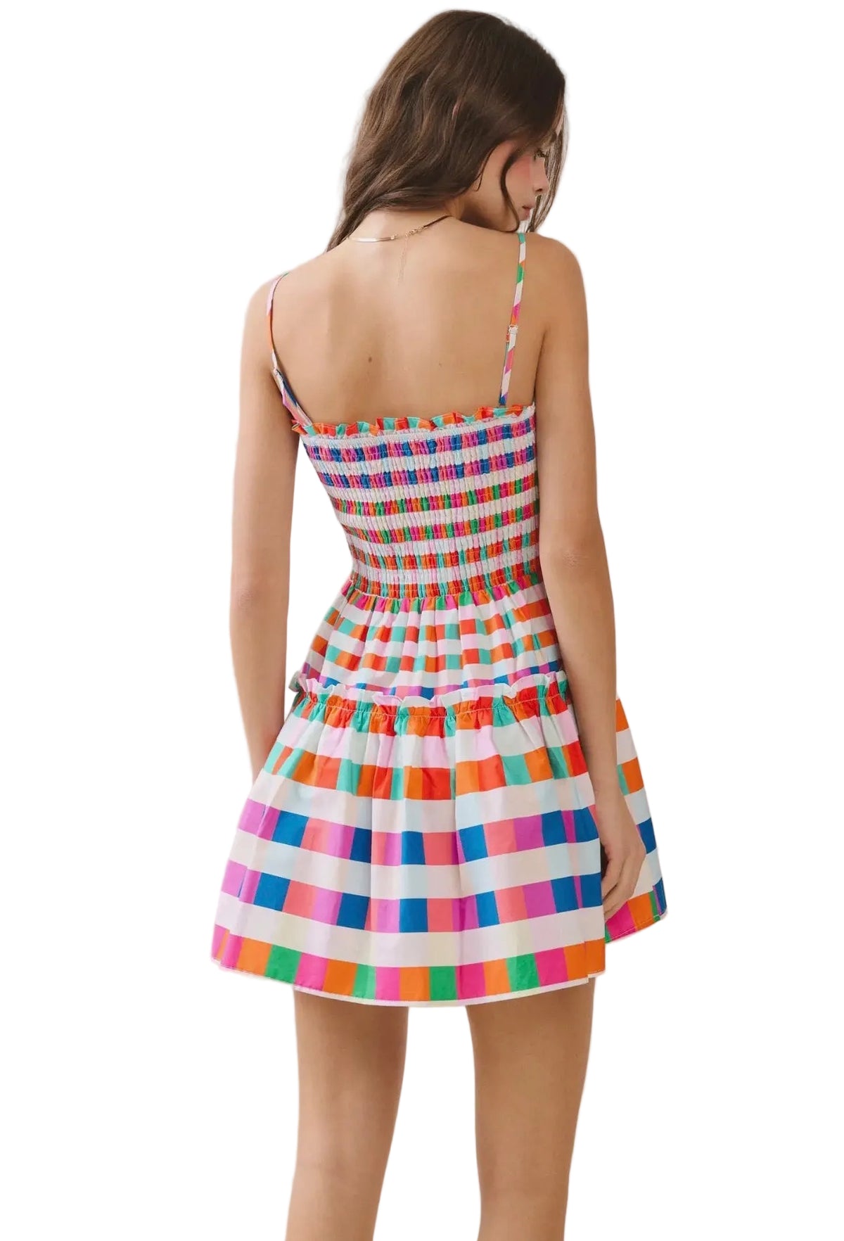 CHECKERED SMOCKED BODICE DRESS