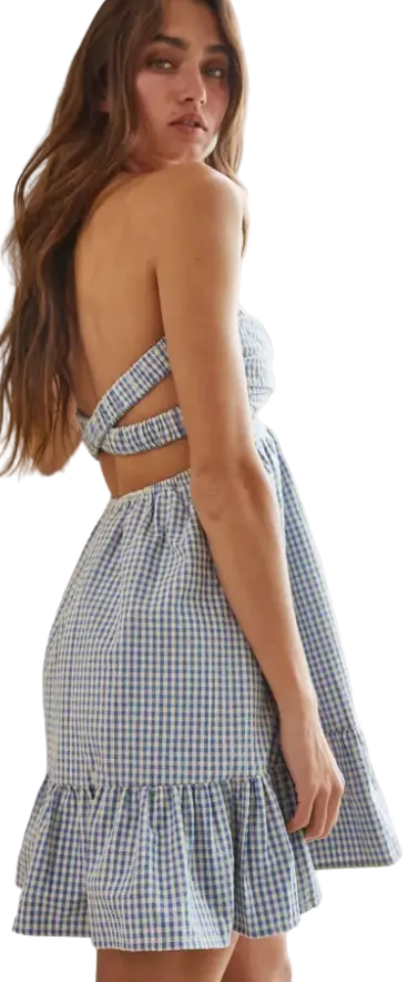 GINGHAM CHECK TWISTED ROMPER FRONT TUBE DRESS