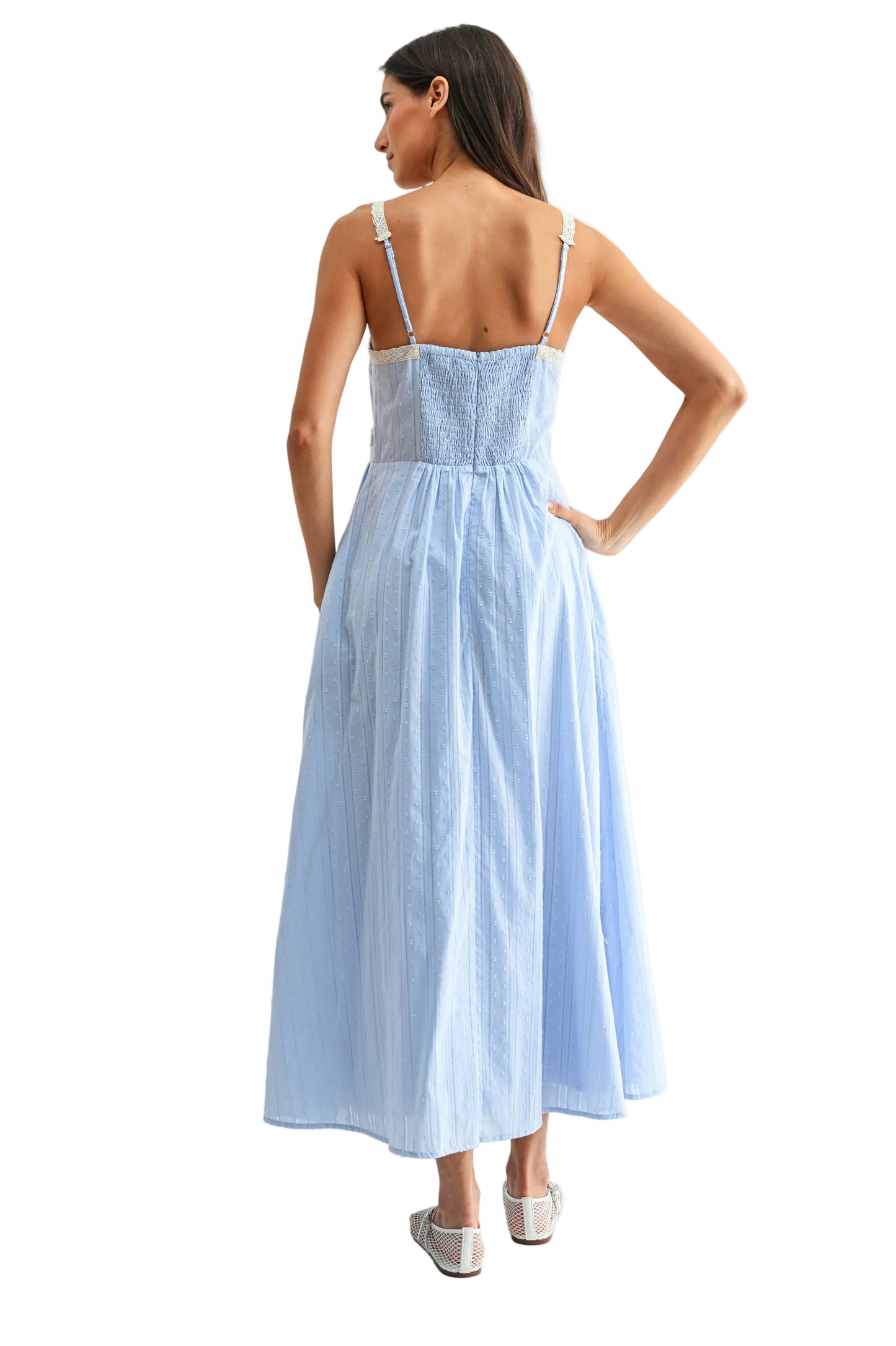 BREEZY BLUE LACE TRIM MAXI SUNDRESS