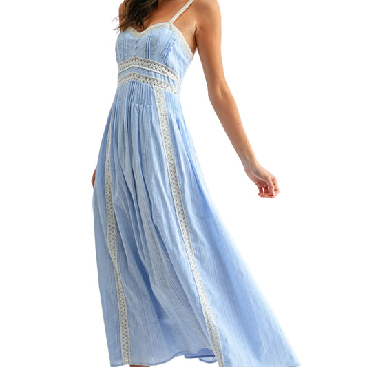 BREEZY BLUE LACE TRIM MAXI SUNDRESS