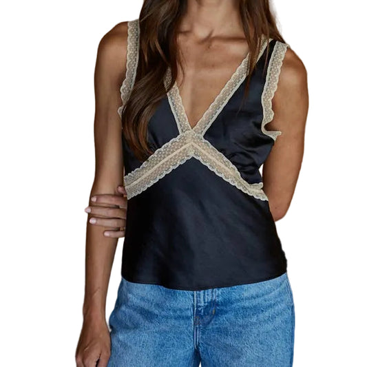 WOVEN SATIN LACE TANK