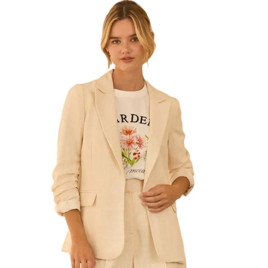 CREAM CINCHED SLEEVE BLAZER
