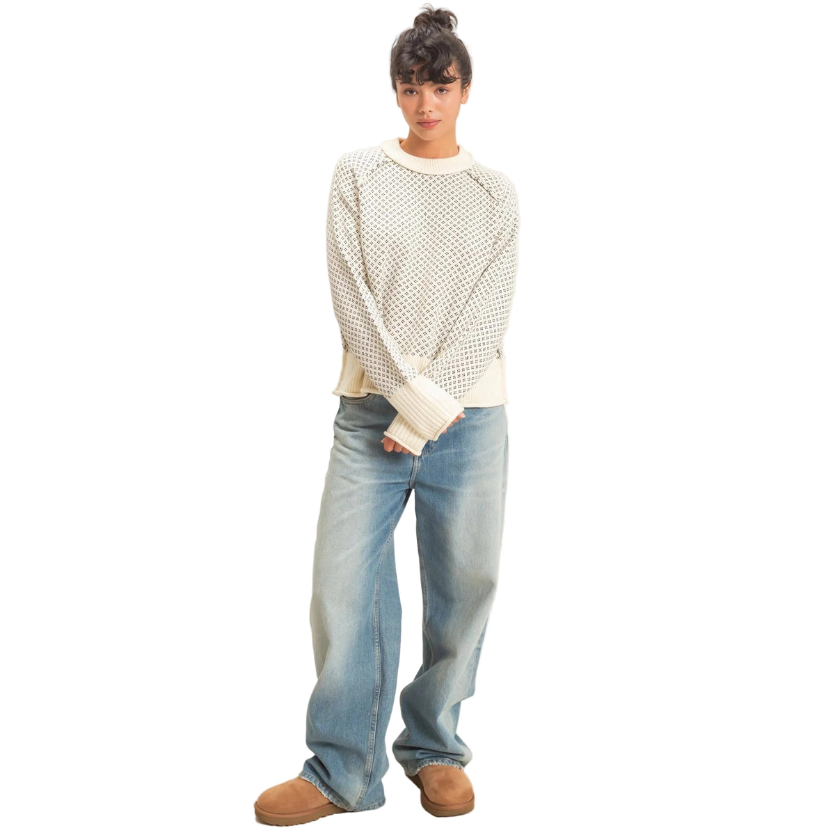 PATTERNED MOCK NECK SWEATER
