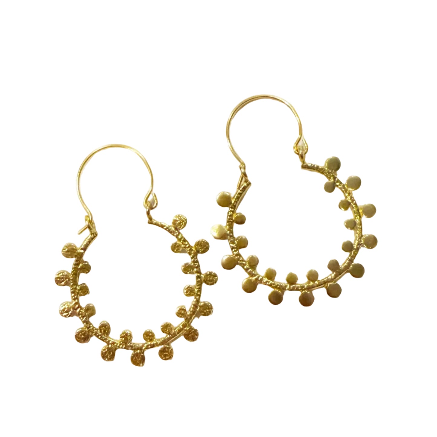 BOHO GOLD HOOP ROUND EARRINGS DANGLE TEXTURED BRASS SCALLOP