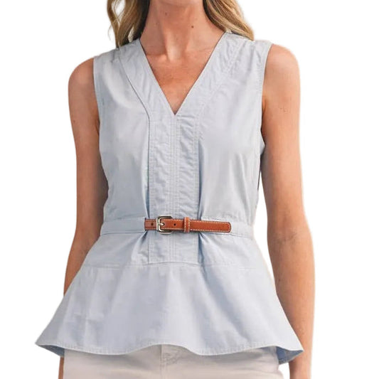 SLEEVELESS BELTED PEPLUM TOP