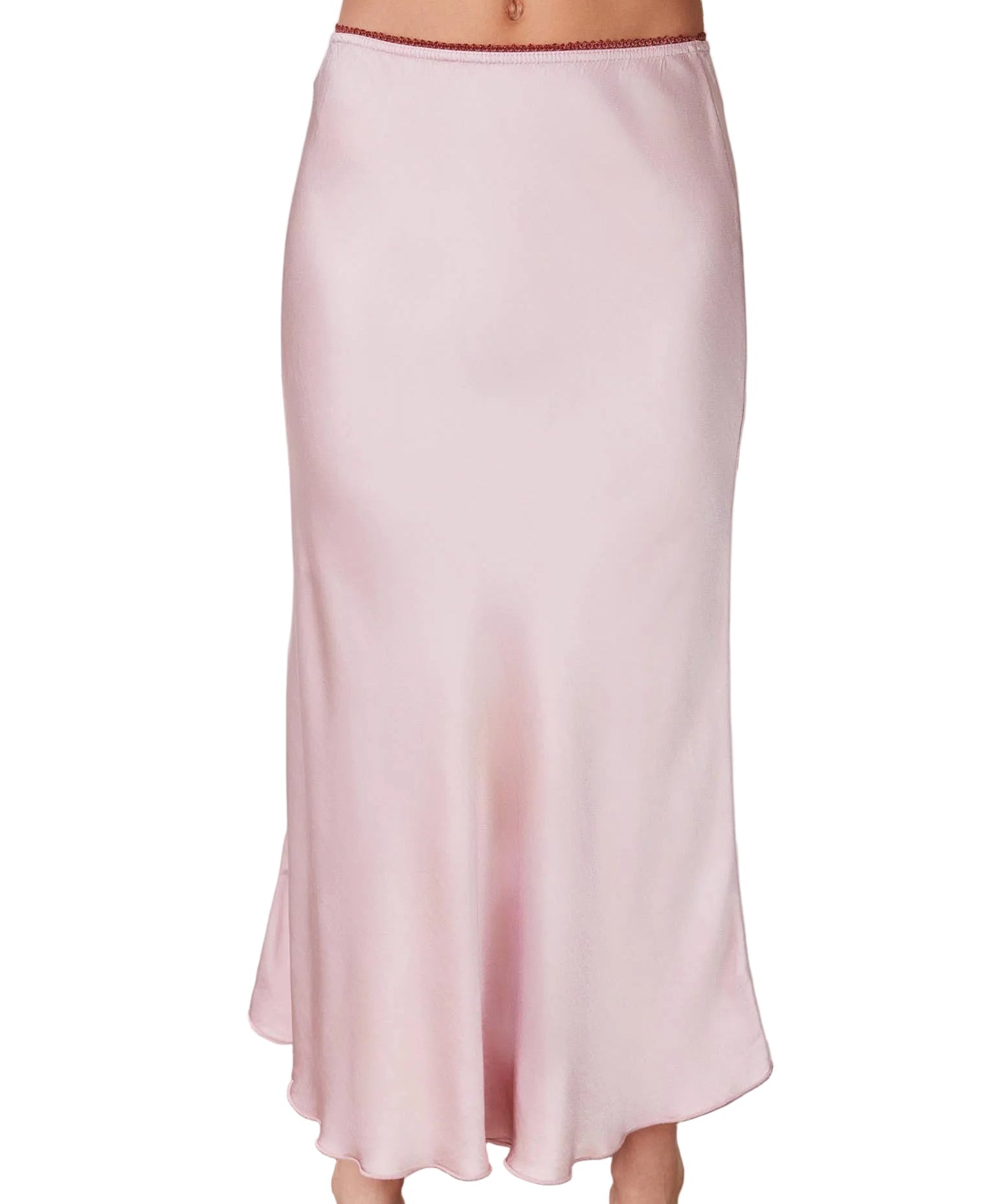 SILKY SLIP SKIRT WITH LACE ELASTIC WAISTBAND