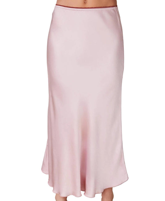 SILKY SLIP SKIRT WITH LACE ELASTIC WAISTBAND