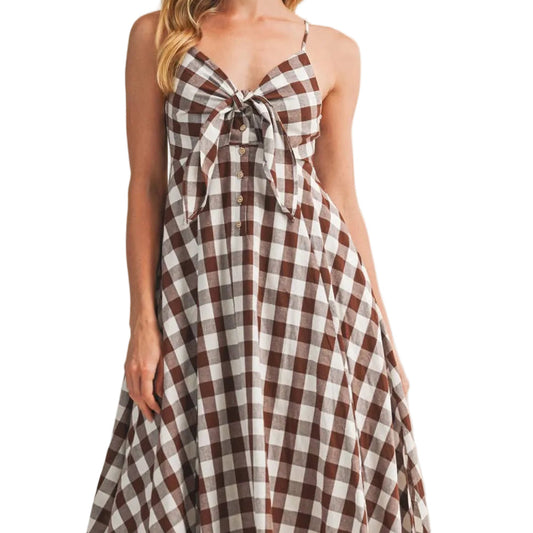 TIE-FRONT MAXI GINGHAM DRESS
