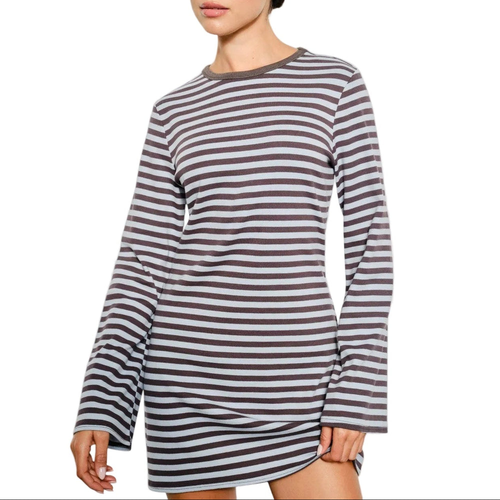 MIRA STRIPED DRESS - BLUE/GRAY