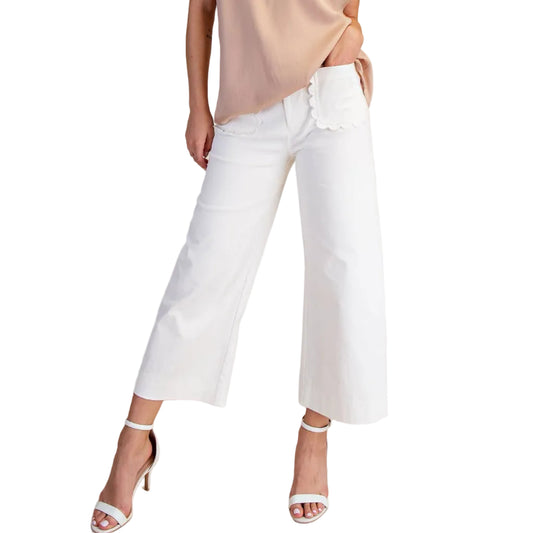 COLETTE WIDE-LEG SCALLOP POCKET PANTS