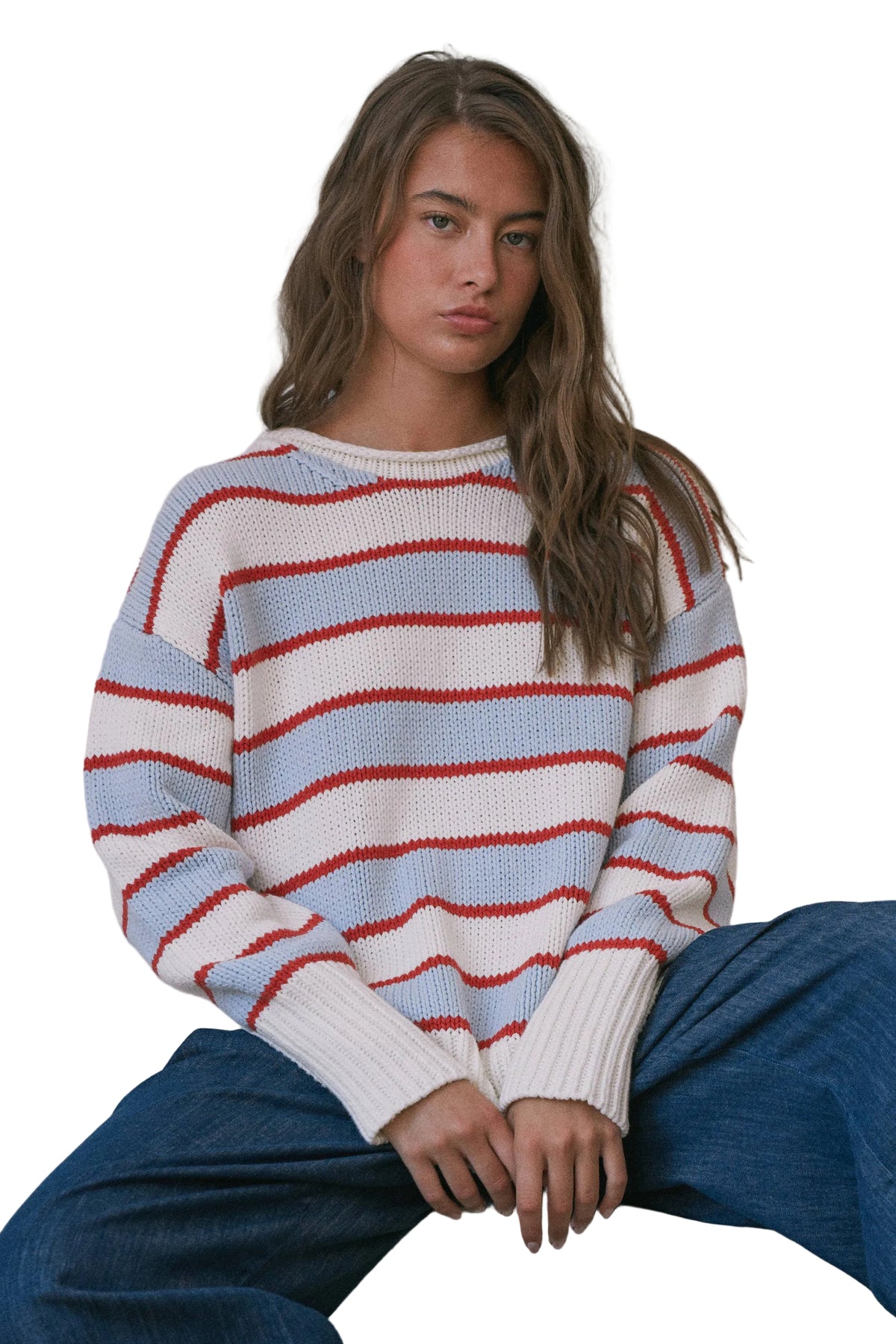 C0NTRAST STRIPED ROLL NECK SWEATER