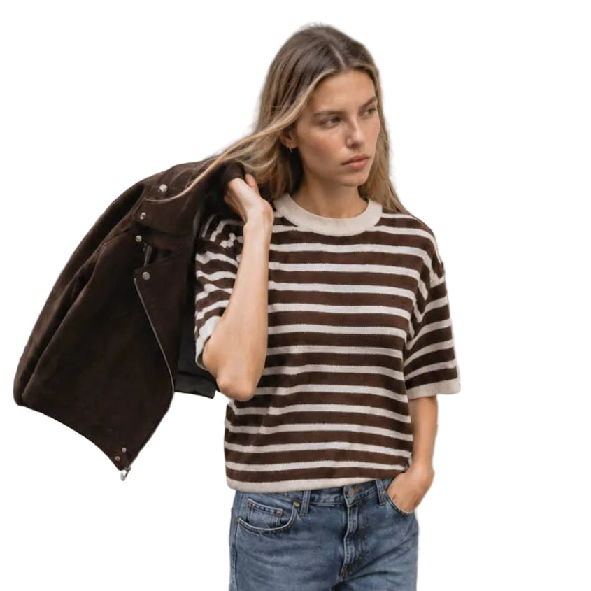 ULTRA SOFT TOUCH BROWN AND CREAM STRIPED SWEATER