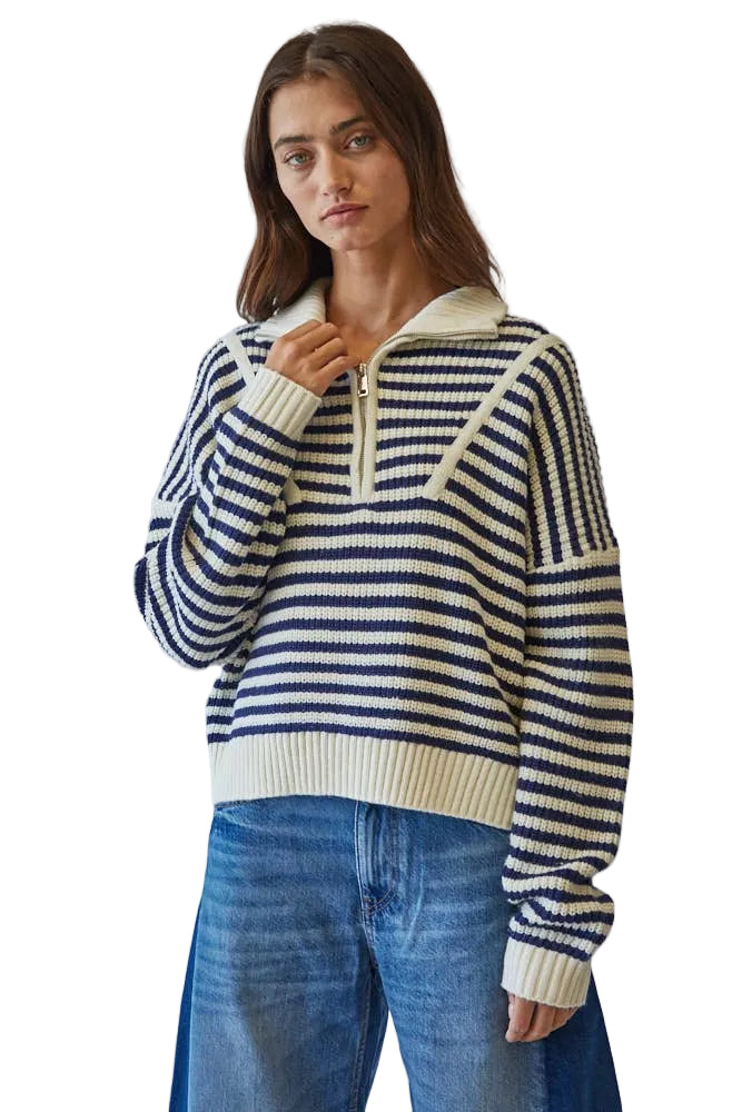 Navy Coastal Half-Zip Striped Sweater