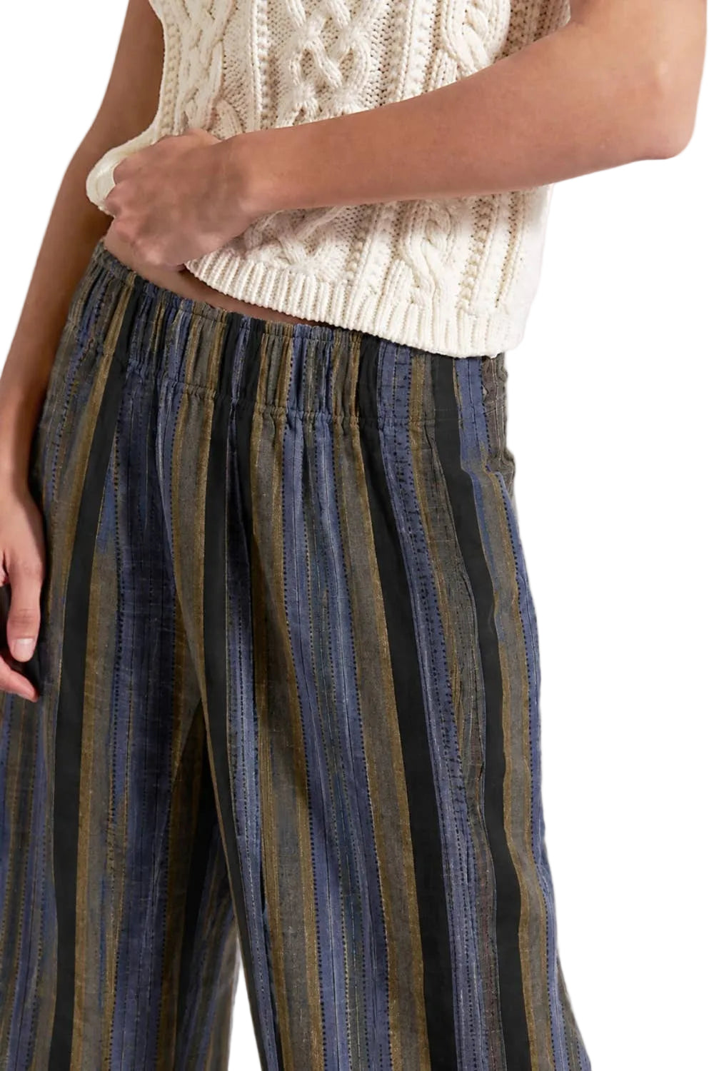 LINEN STRIPE PULL ON PANTS