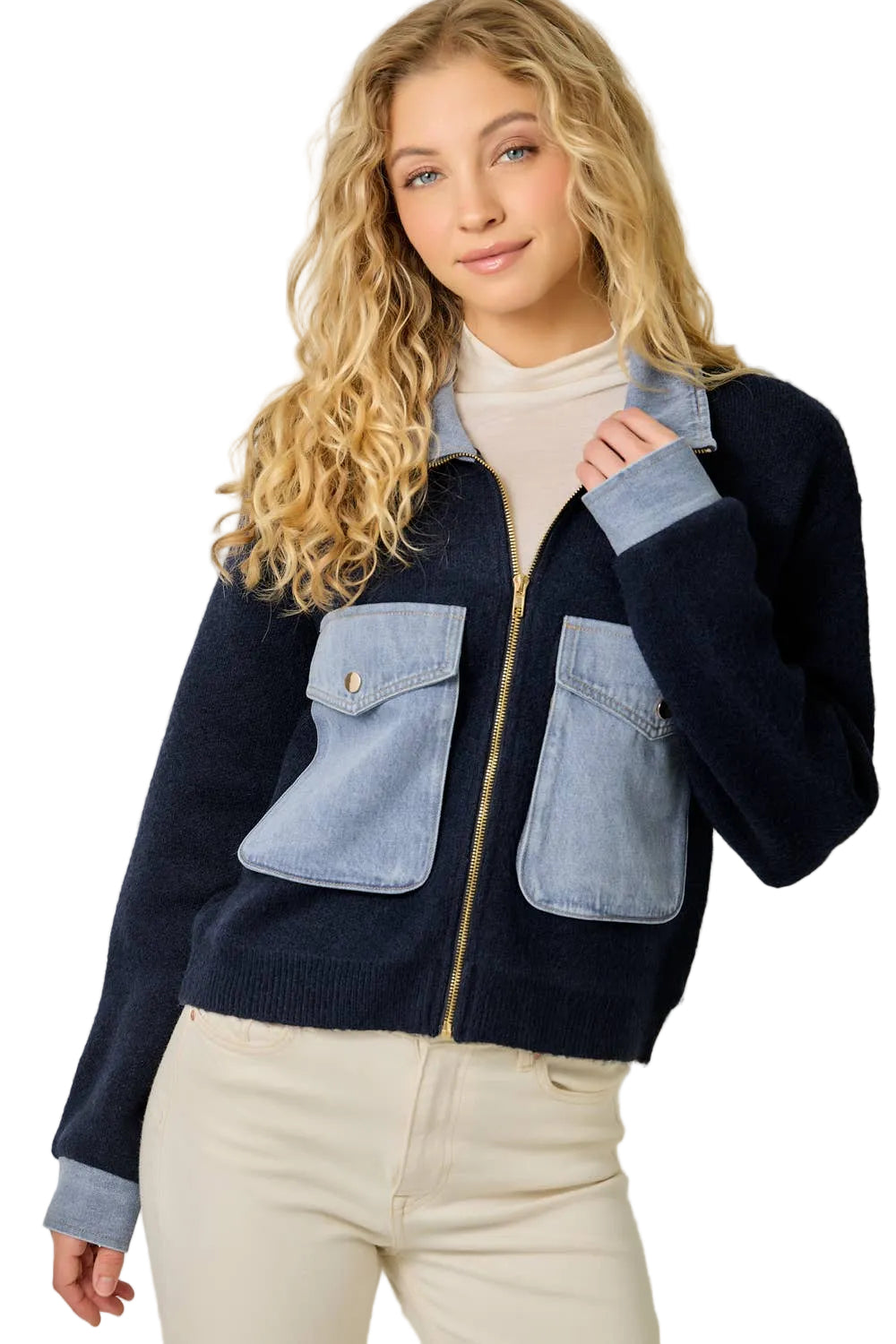 DENIM CONTRAST SWEATER JACKET