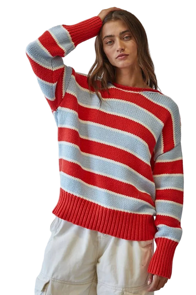 C0NTRAST STRIPED ROLL NECK SWEATER
