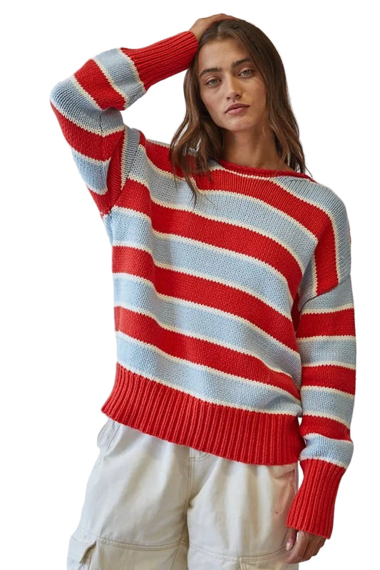 C0NTRAST STRIPED ROLL NECK SWEATER