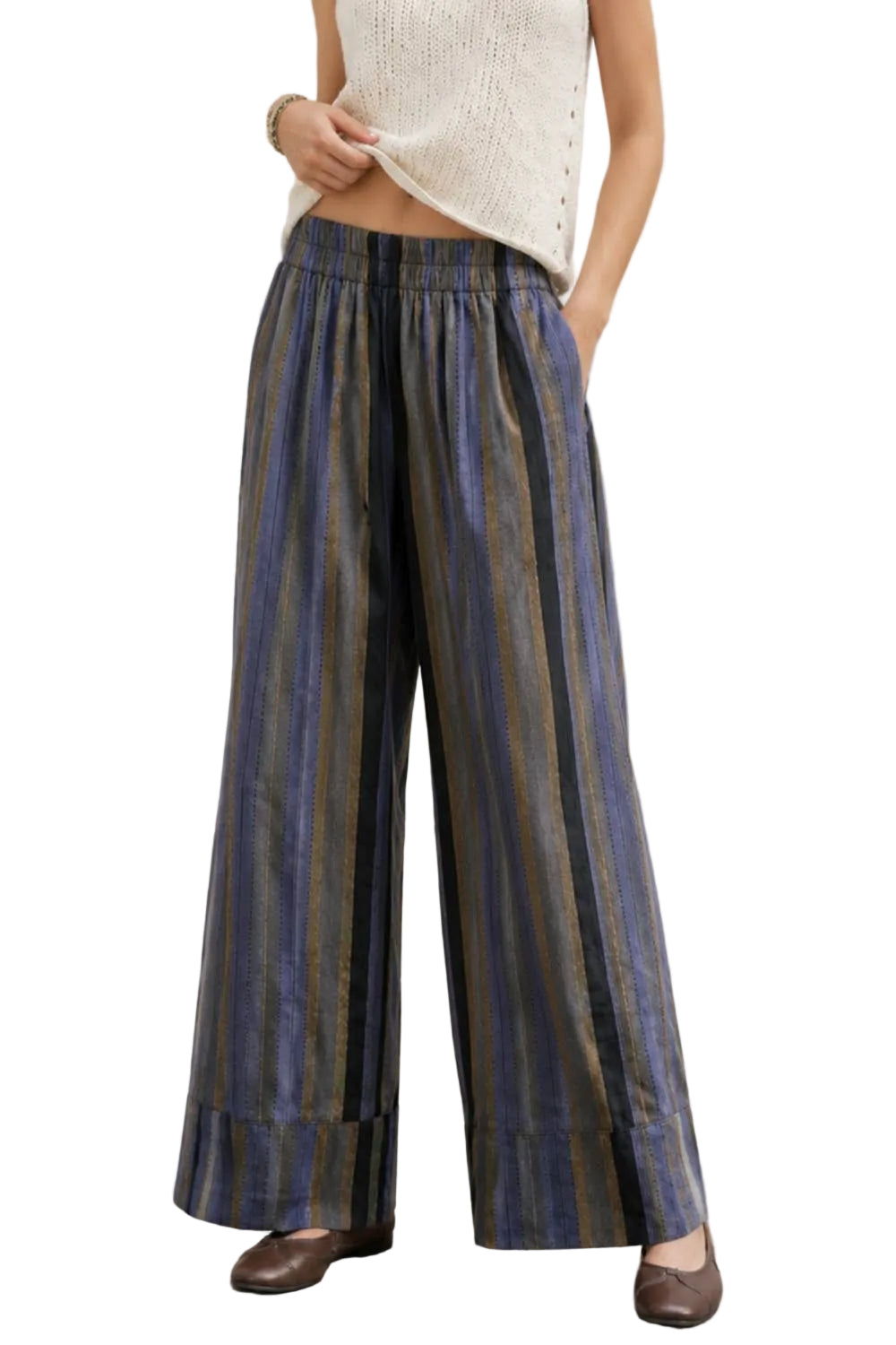 LINEN STRIPE PULL ON PANTS