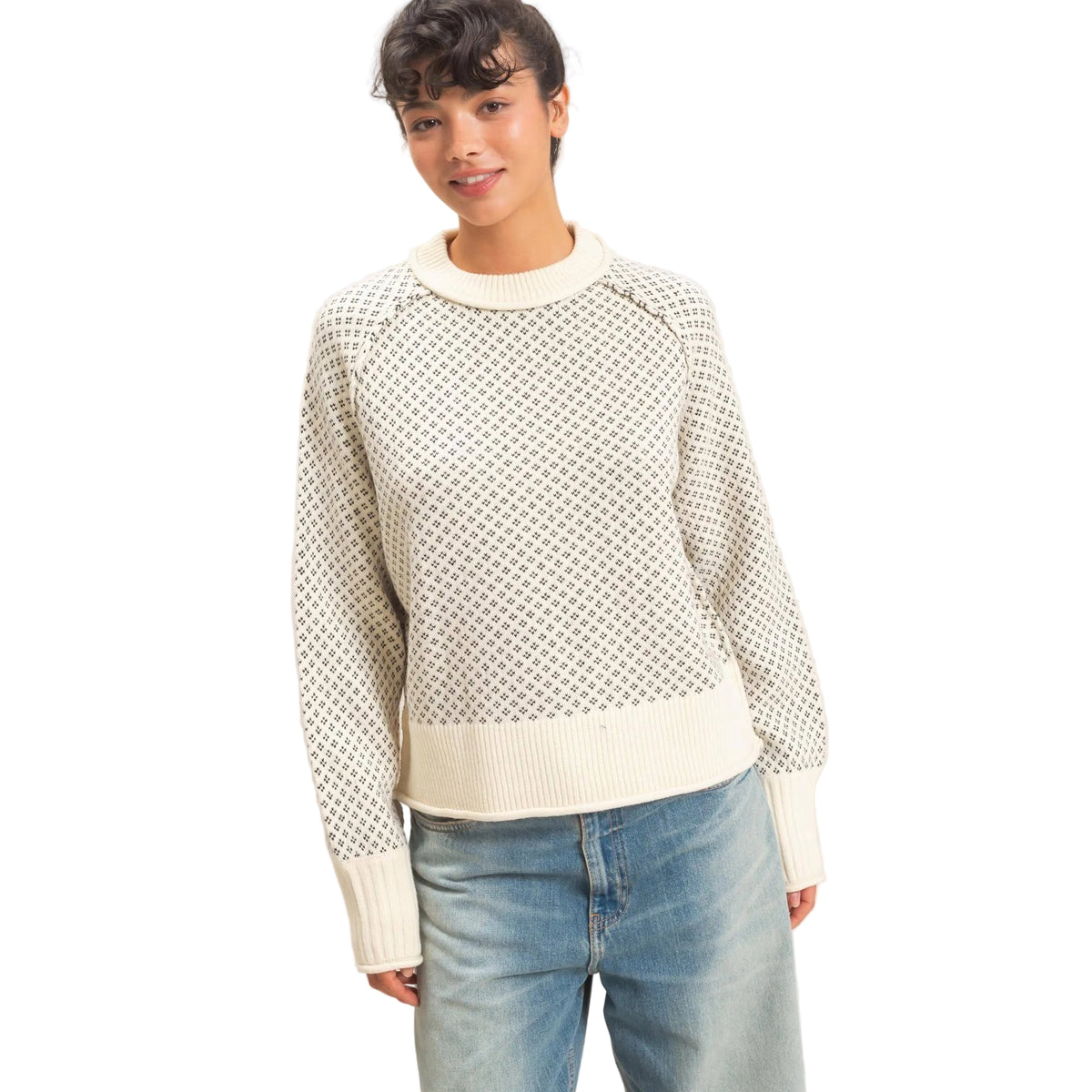 PATTERNED MOCK NECK SWEATER