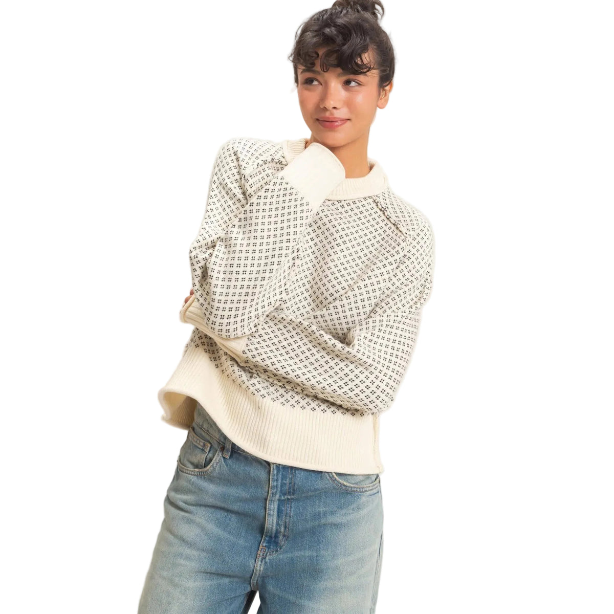 PATTERNED MOCK NECK SWEATER