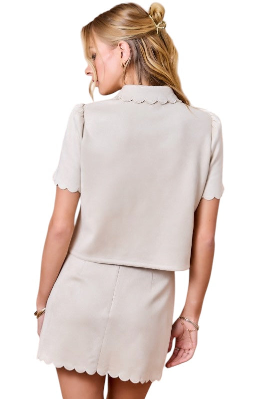 Cream Suede Matching Scallop Top and Skort