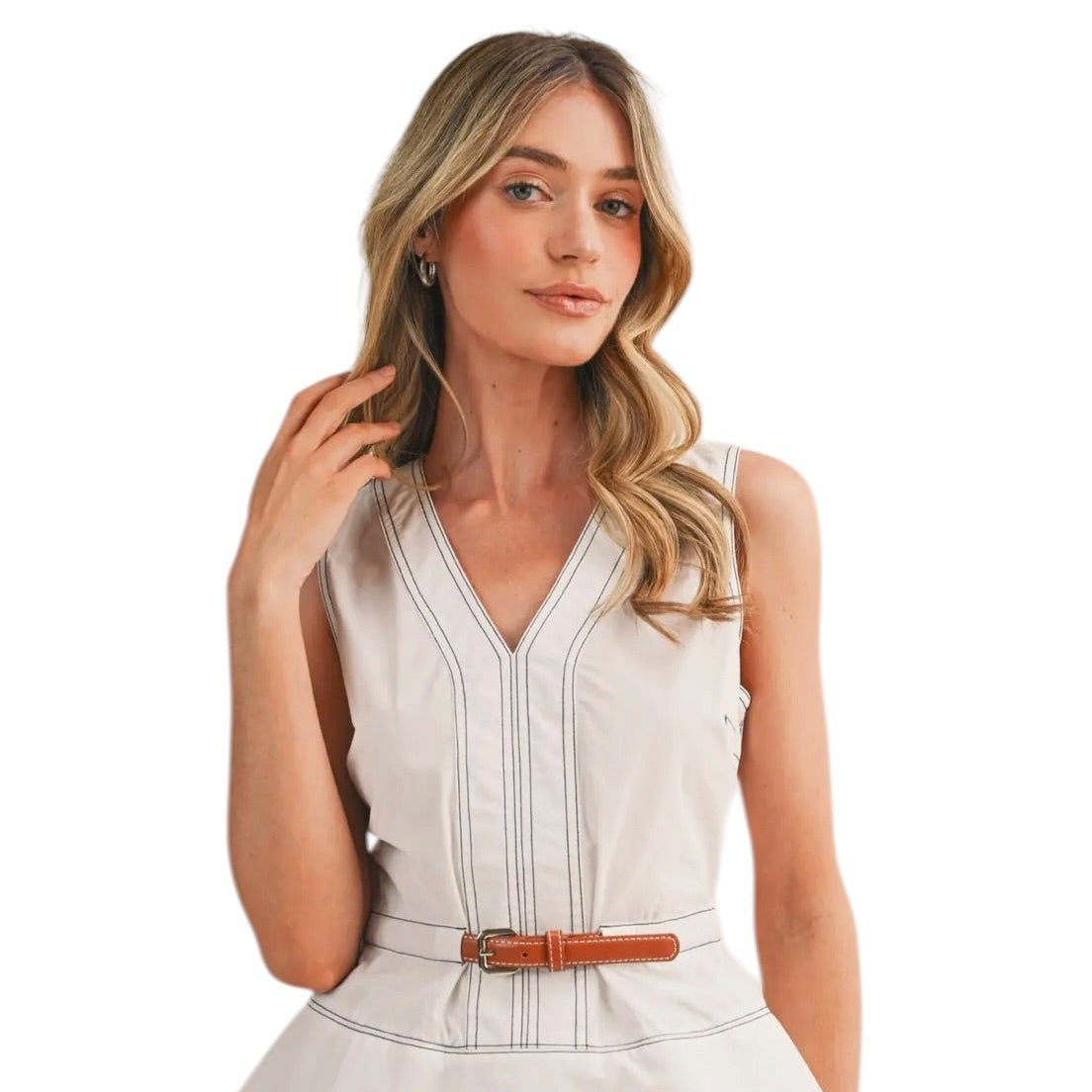 SLEEVELESS BELTED PEPLUM TOP