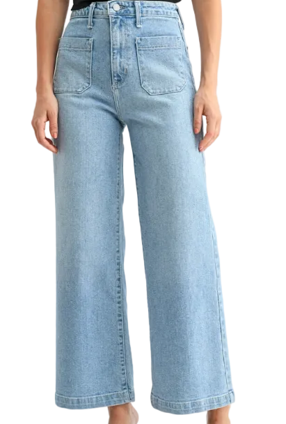 PATCH POCKET HIGH WAIST WIDE LEG JEAN