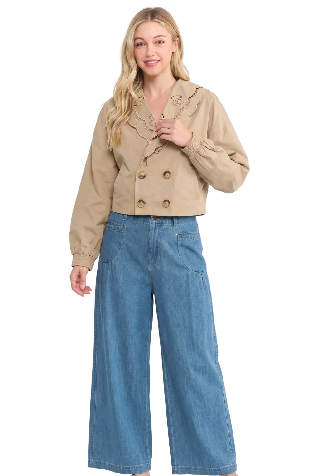 EMBROIDERED DOUBLE-BREASTED CROPPED JACKET