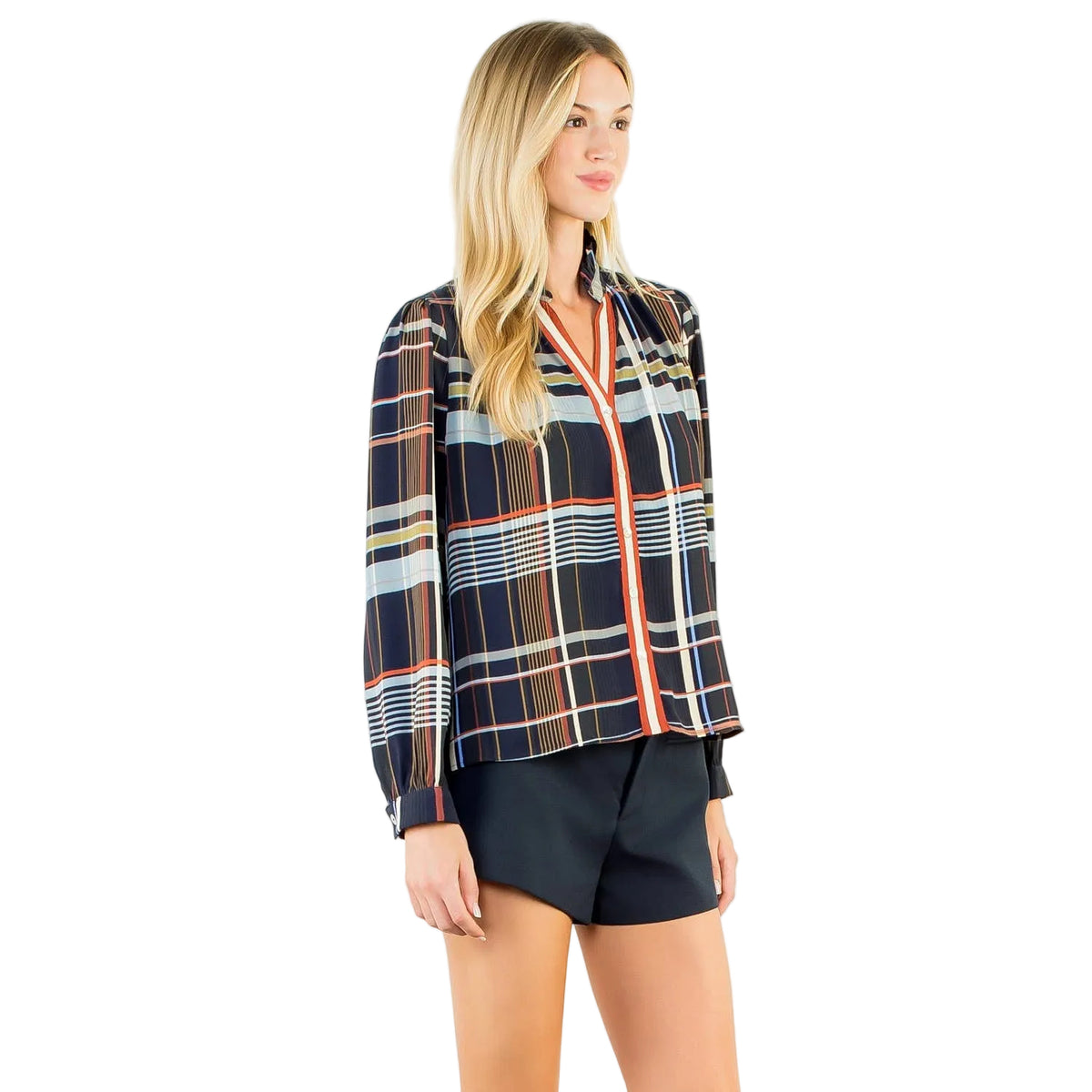 PLAID LONG SLEEVE BUTTON DOWN TOP