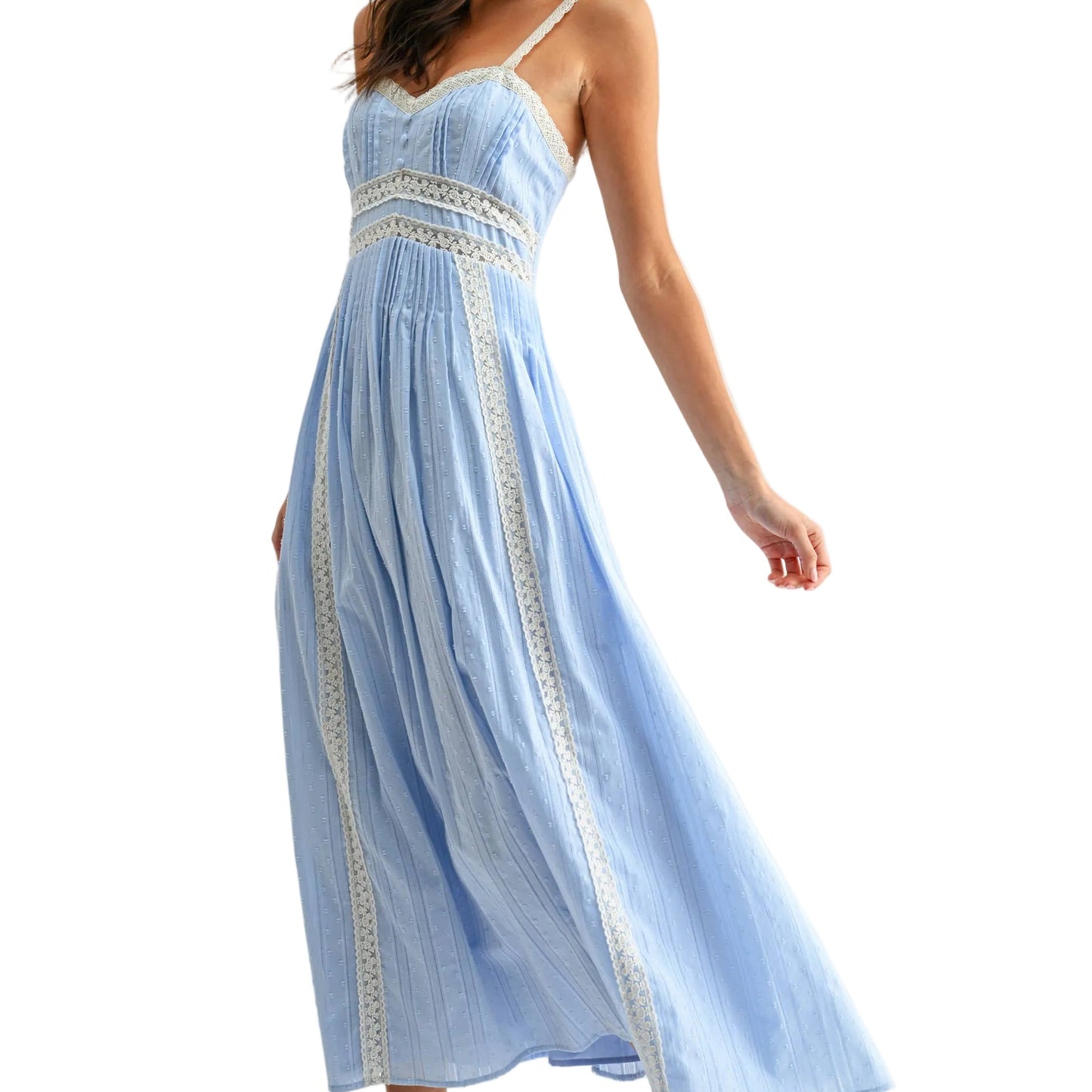 BREEZY BLUE LACE TRIM MAXI SUNDRESS