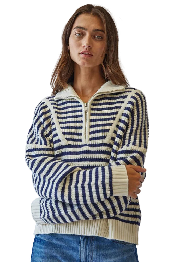 Navy Coastal Half-Zip Striped Sweater