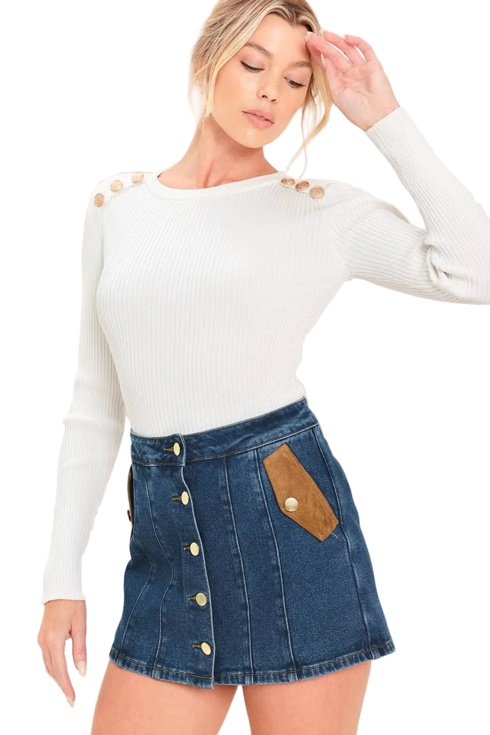 DENIM SKORT WITH FRONT BUTTON CLOUSRE