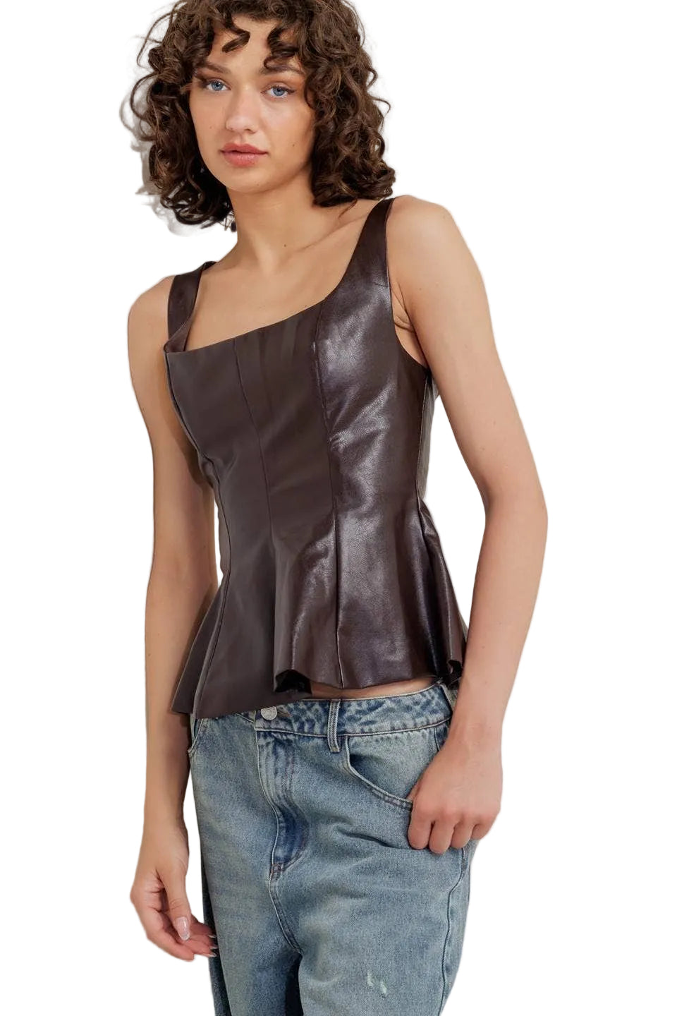 BROWN LEATHER TANK TOP