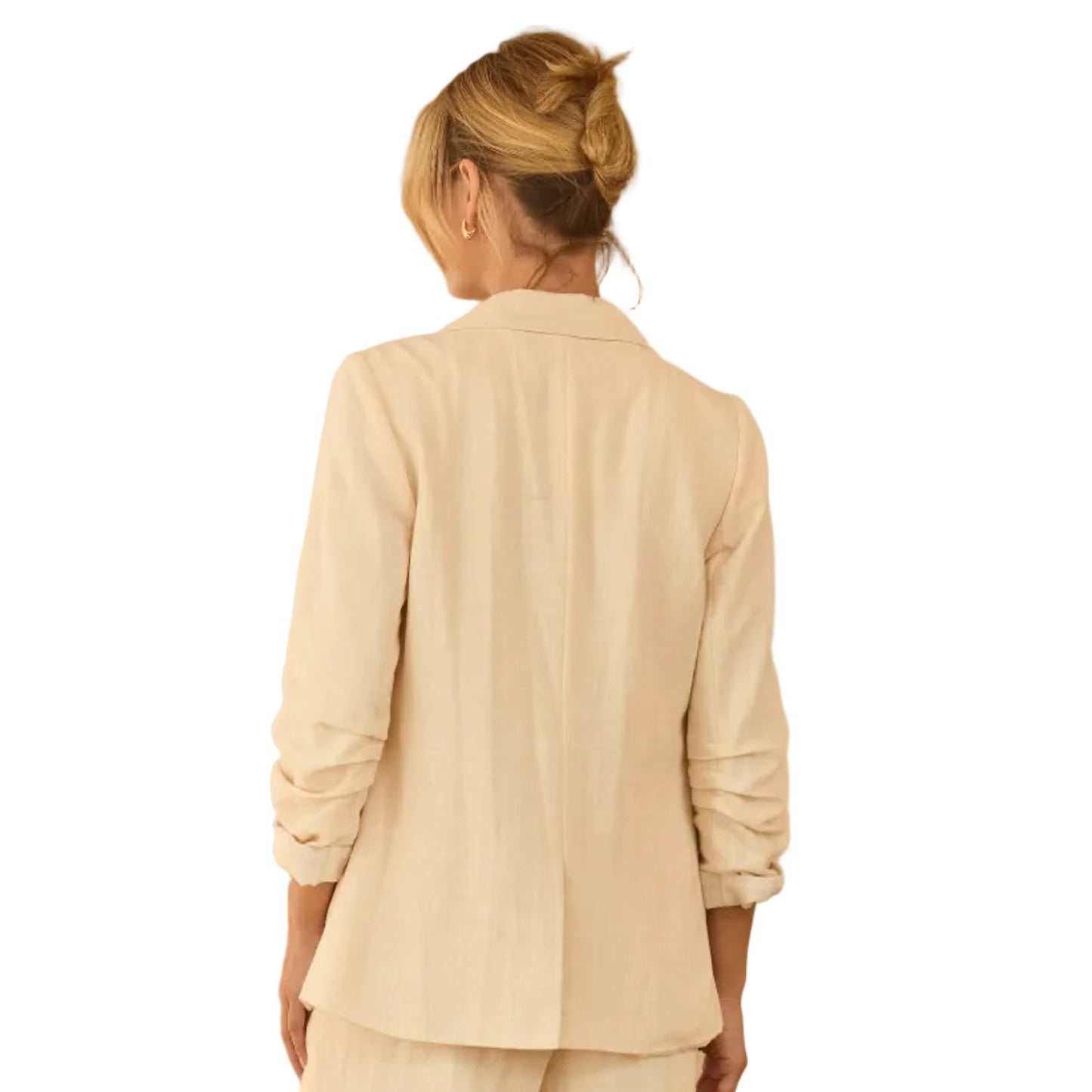 CREAM CINCHED SLEEVE BLAZER