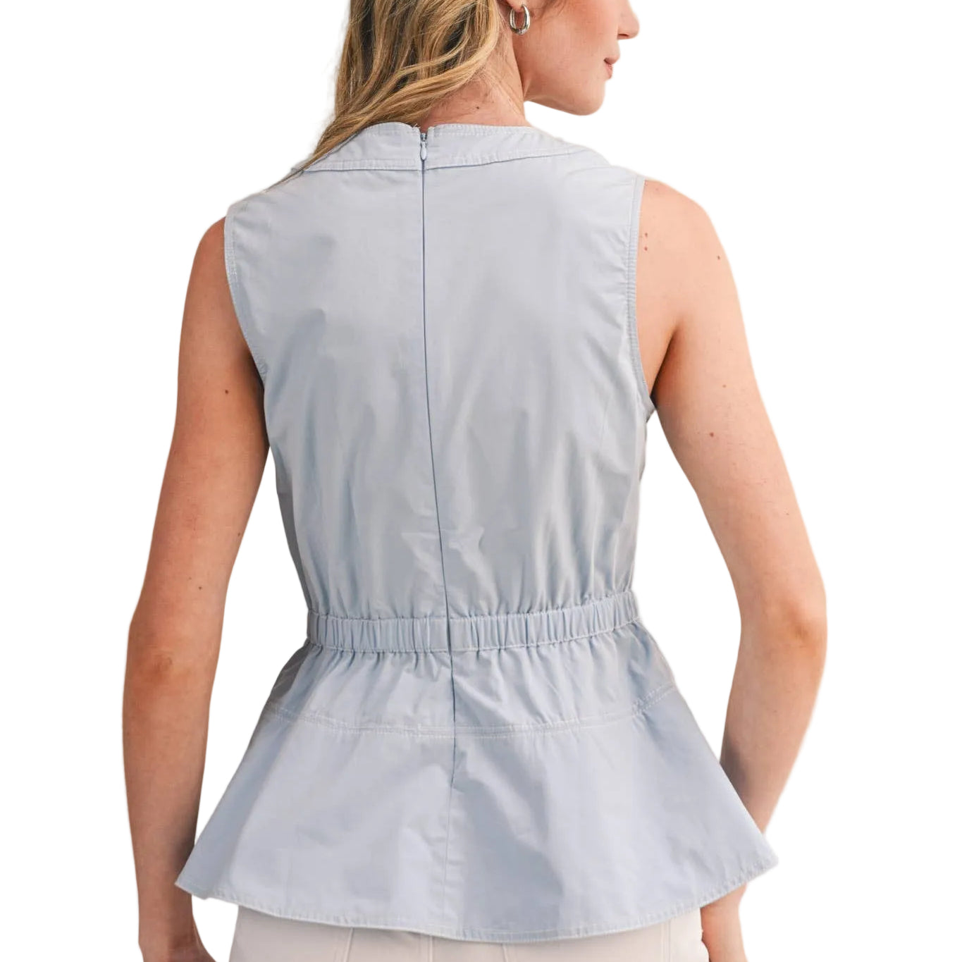 SLEEVELESS BELTED PEPLUM TOP