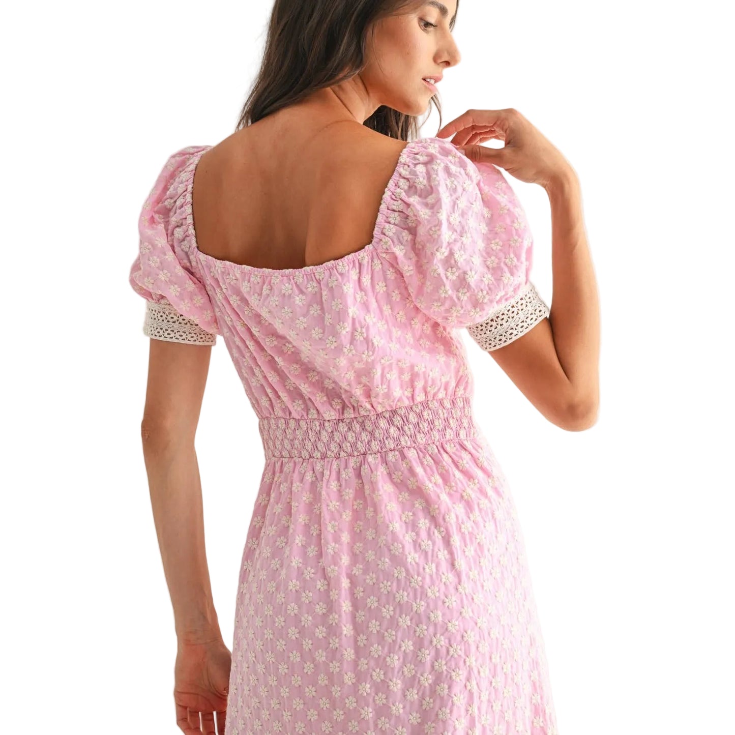 PINK LACE-TRIMMED MAXI DRESS